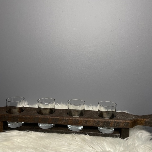 Modern rustic beer, shot, bourbon flight real wooden paddle display server